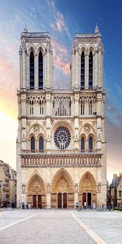 Front view of Notre-Dame Cathedral in Paris